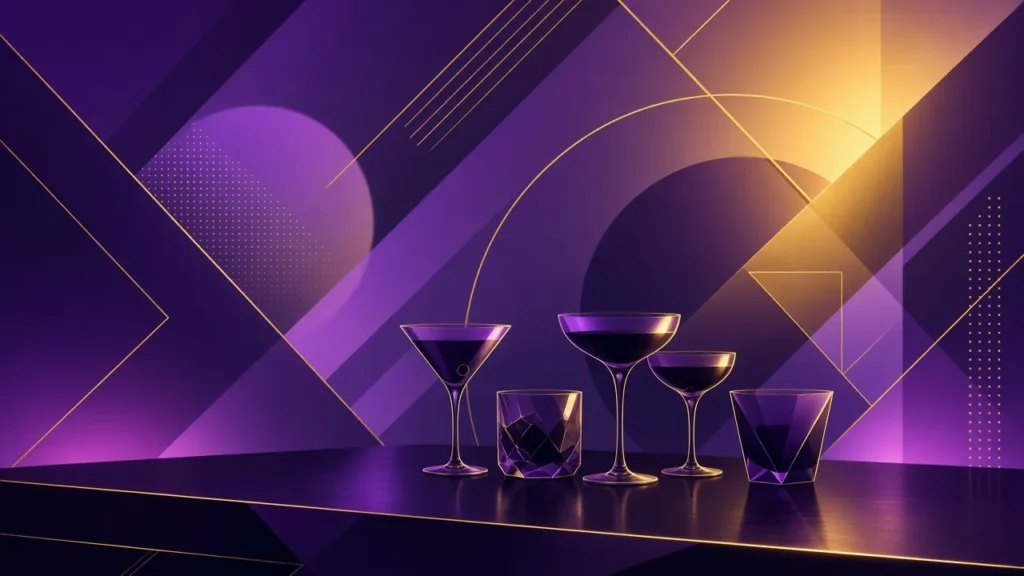 Abstract purple-gold nightclub bar illustration for dress code guide Gurugram and Mumbai